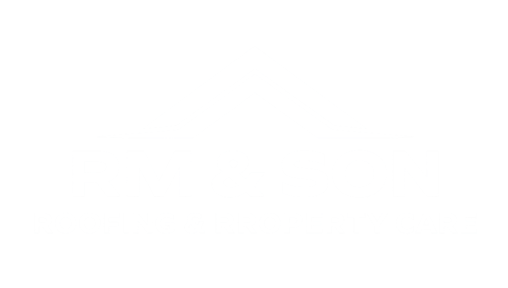 rm roofing and sons property care logo white
